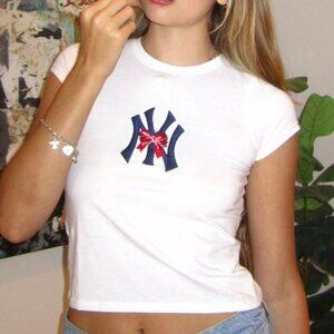 New York yankees Bow baby tee shirt crop top y2k Coquette